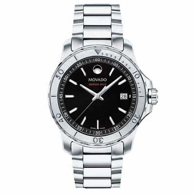 Movado Series 800 Black Dial Stainless Steel Men's Watch - NEW